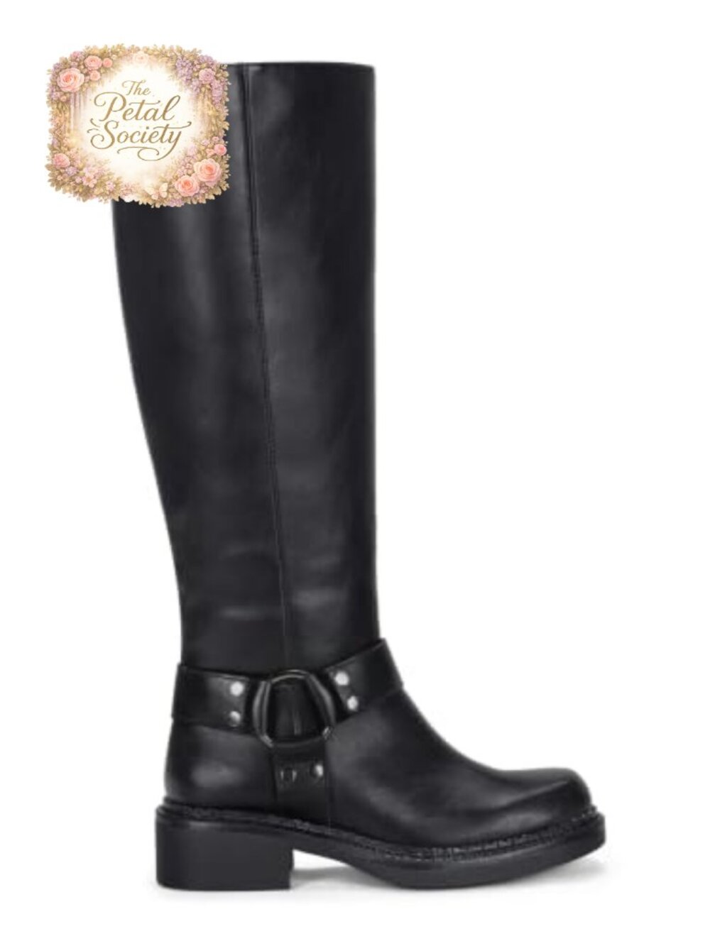 Women's Knee High Boots Faux Leather Square Toe Side Zip Rivet Tall Boots